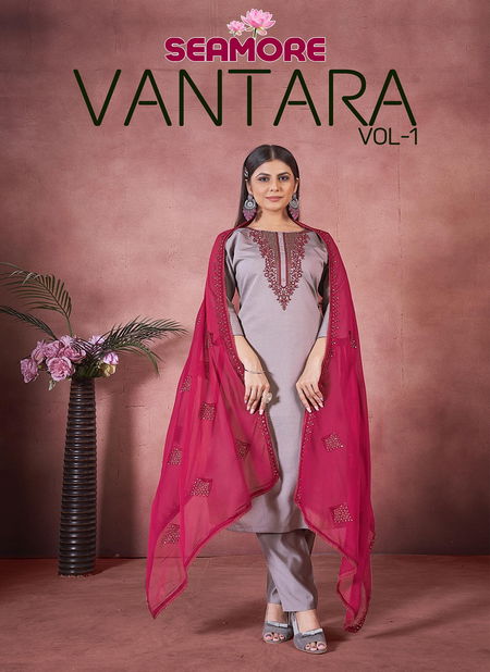 Vantara Vol 1 By Seamore Art Silk Embroidery Kurti With Bottom Dupatta Wholesale Online Catalog